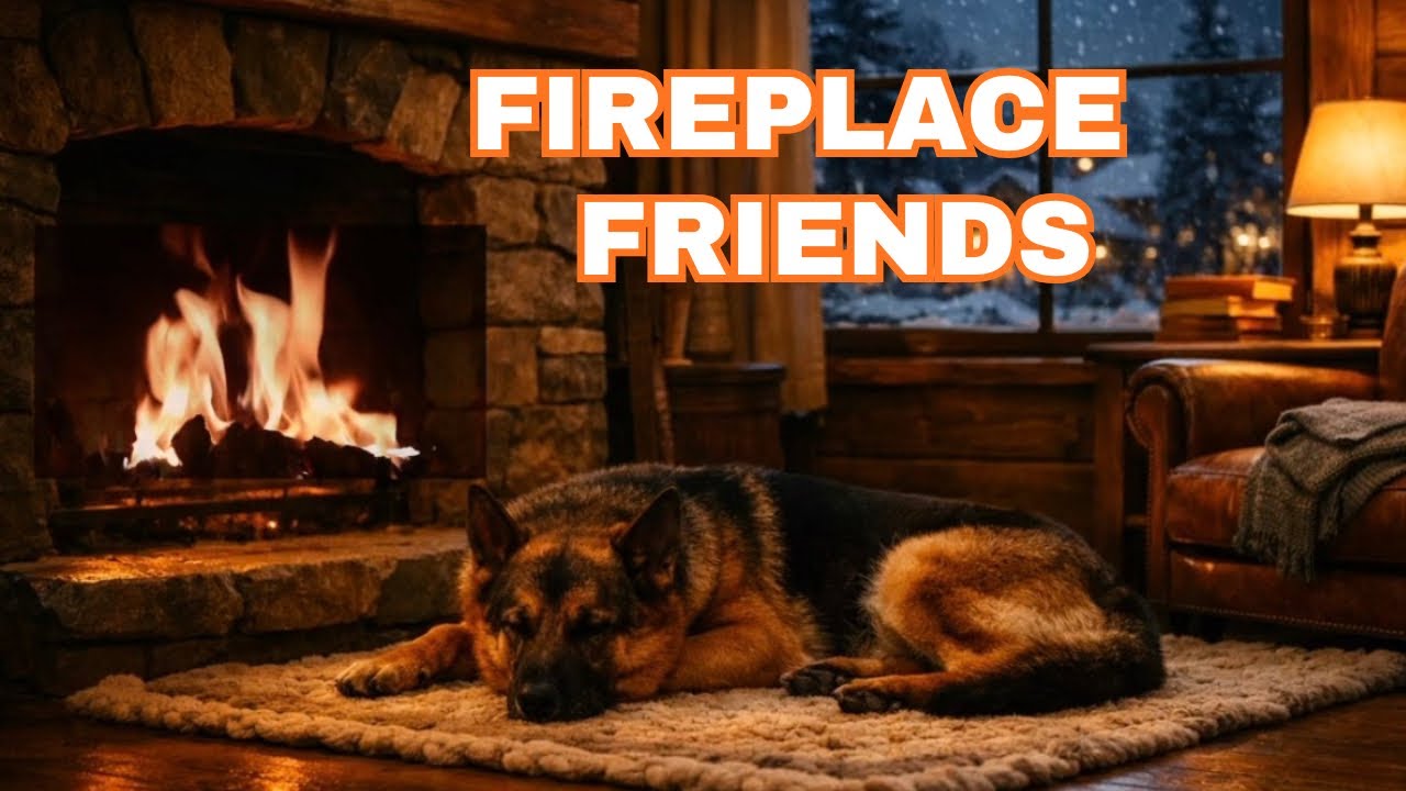 Peaceful Fireplace with Sleeping Dog ❄️ Cozy Winter Night Ambience (4 Hours)