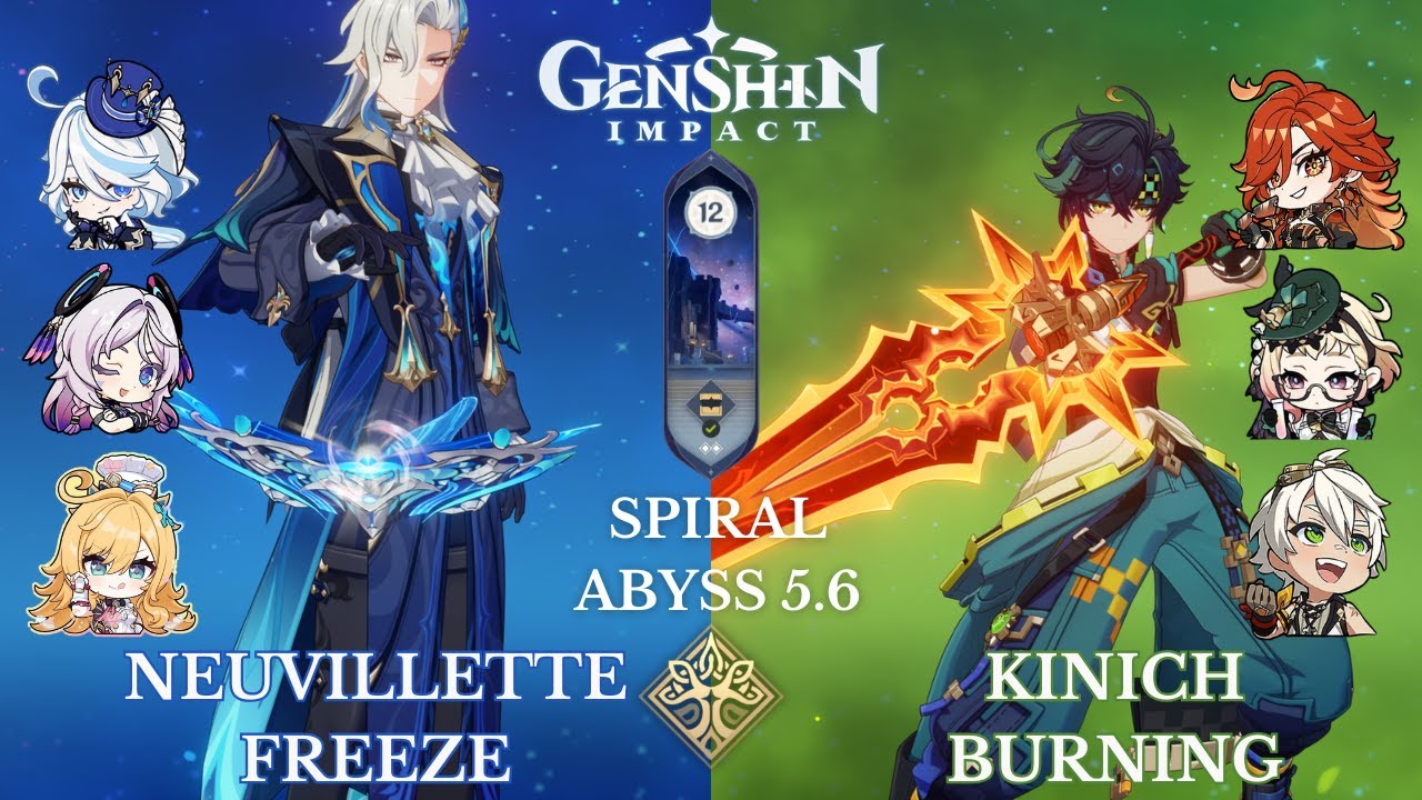 C0 Neuvillette Freeze and C0 Kinich Burning - 5.6 Spiral Abyss Floor 12 9 Stars - Genshin Impact