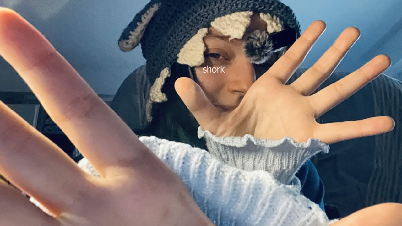 ASMR visual triggers with mouth sounds // ft my shork hat :3