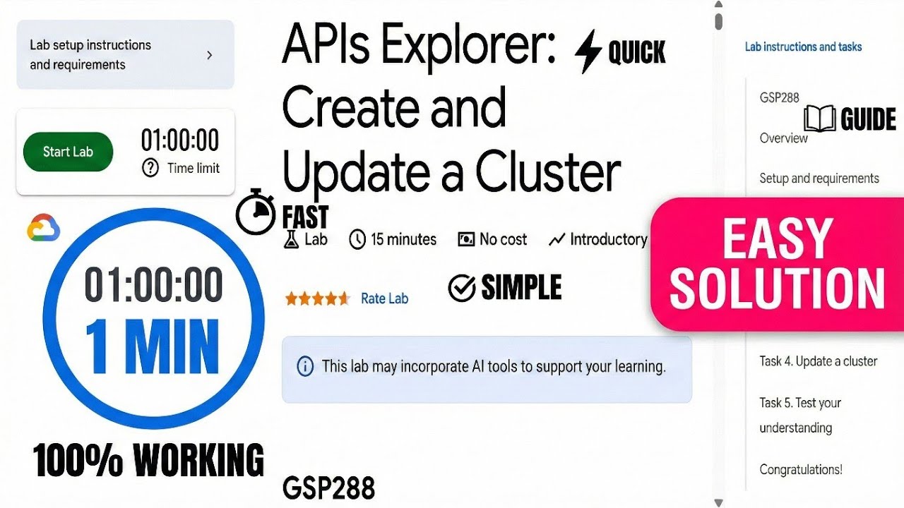 APIs Explorer: Create and Update a Cluster || GSP288 || Google Arcade || Commands In Description