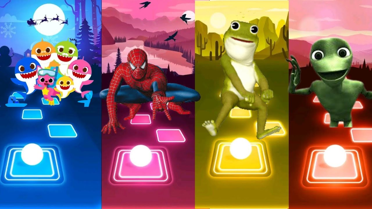 Baby Shark - Spiderman - Crazy Frog - Alien Dance | Tiles hop | Edm rush