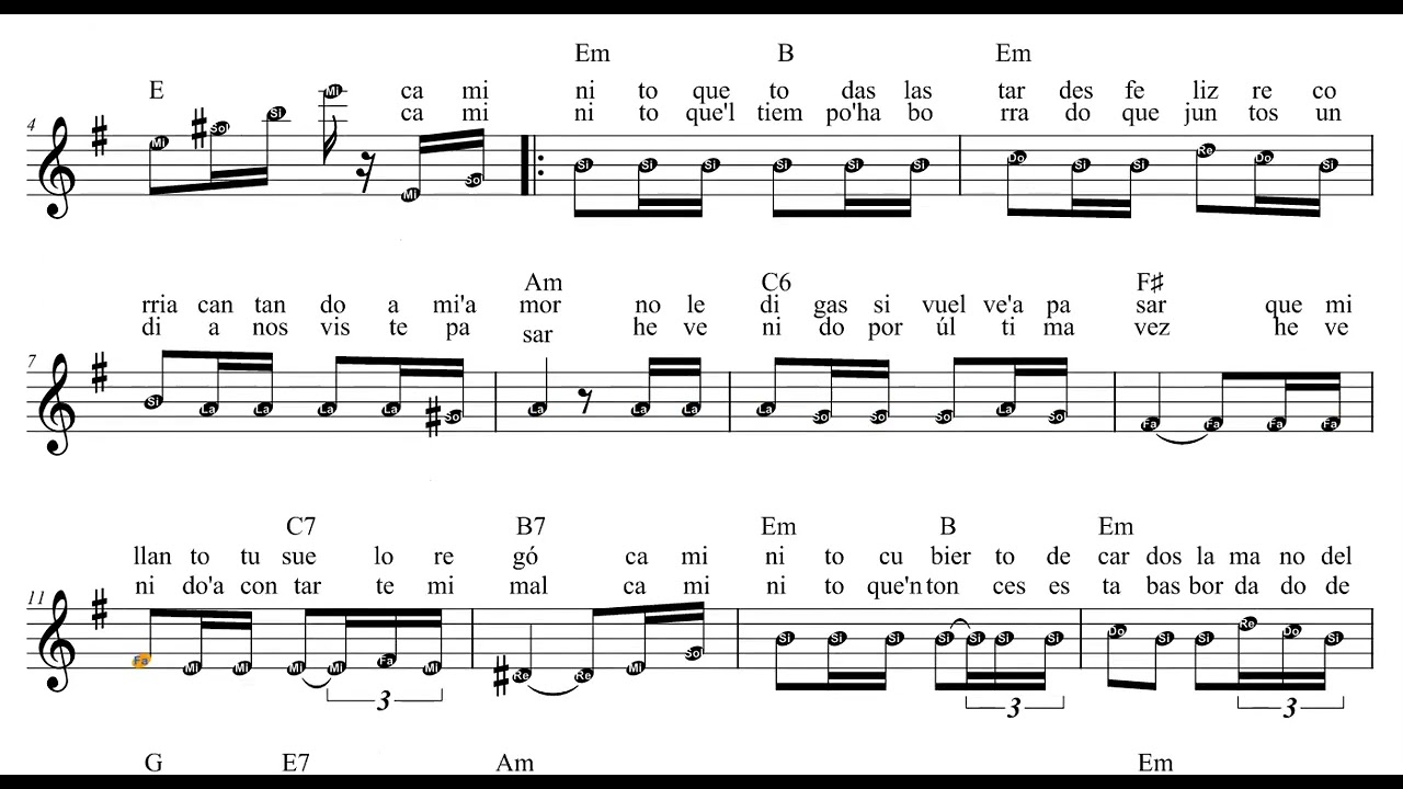 Caminito.Partitura melodica c/acordes incluidos