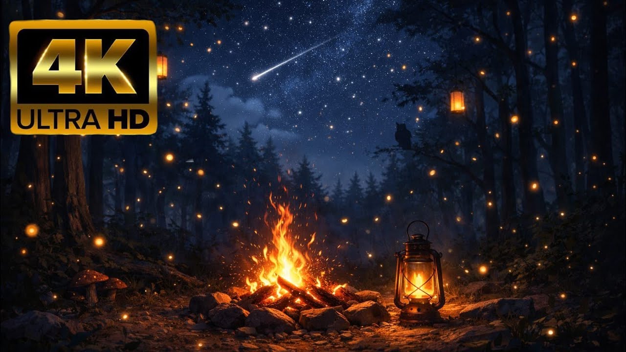 Relaxing 30-Minute Campfire & Night Ambience | أجواء مريحة لمدة 30 دقيقة حول نار المخيم وفي الليل 