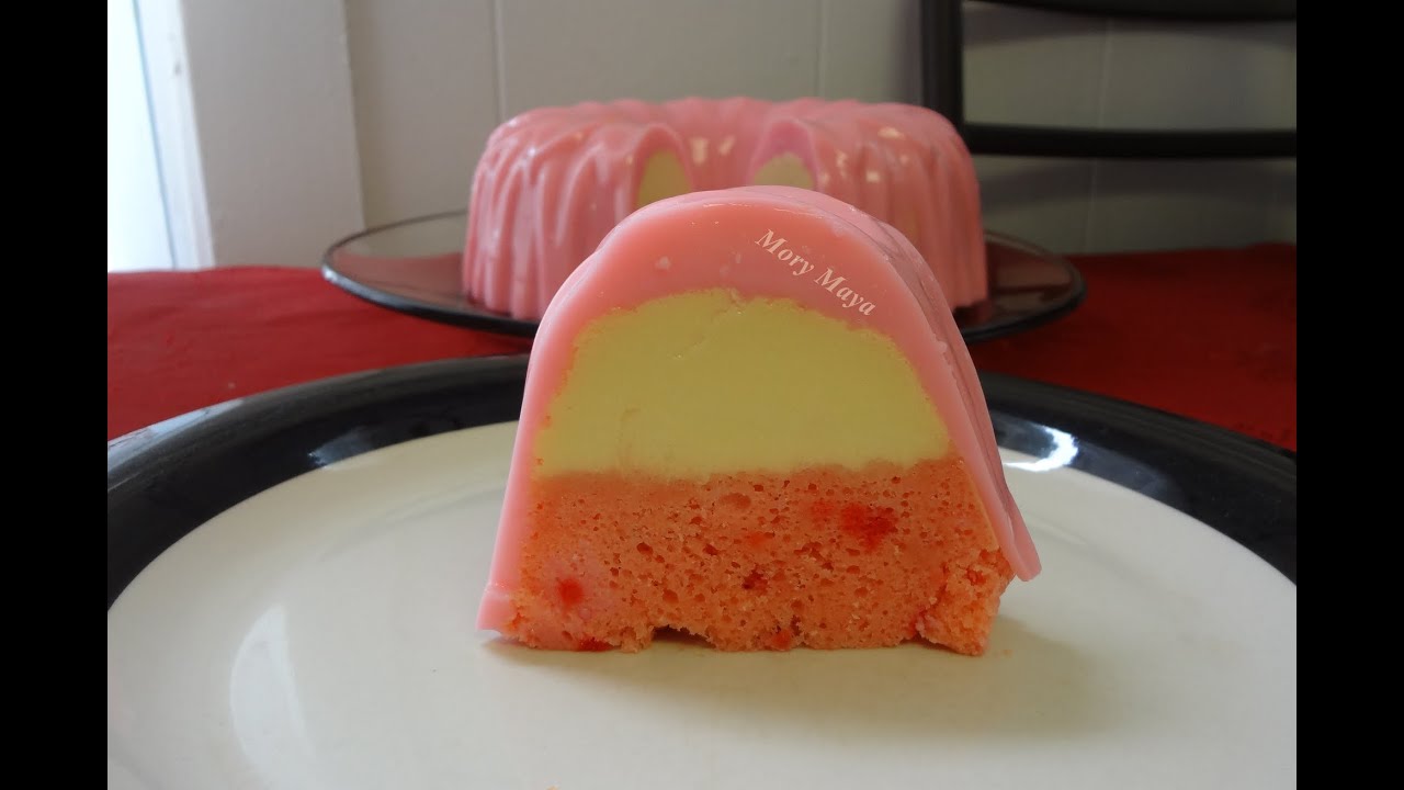 Fresa Flan cubierto con gelatina/ Pastel imposible de Fresa Receta.