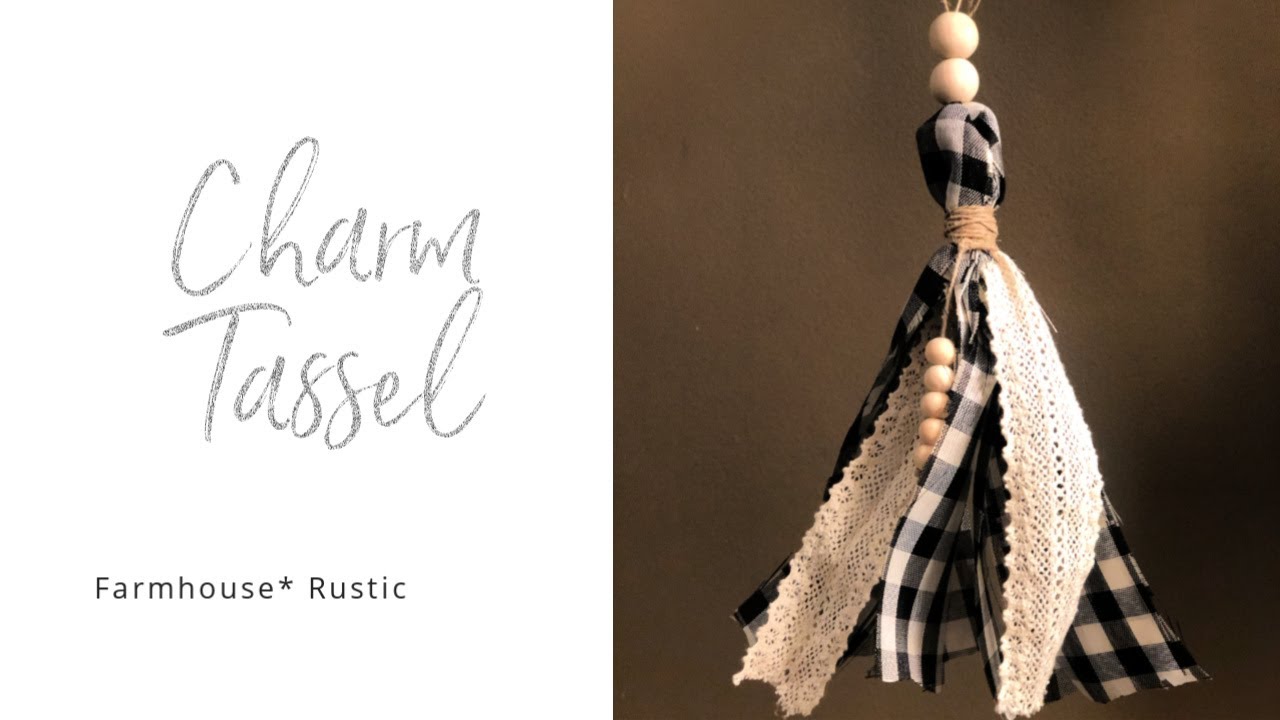 Learn how to make a Fabric Charm Tassel. Whimsical Farmhouse Style Door Hanger DIY. Wooden Beads