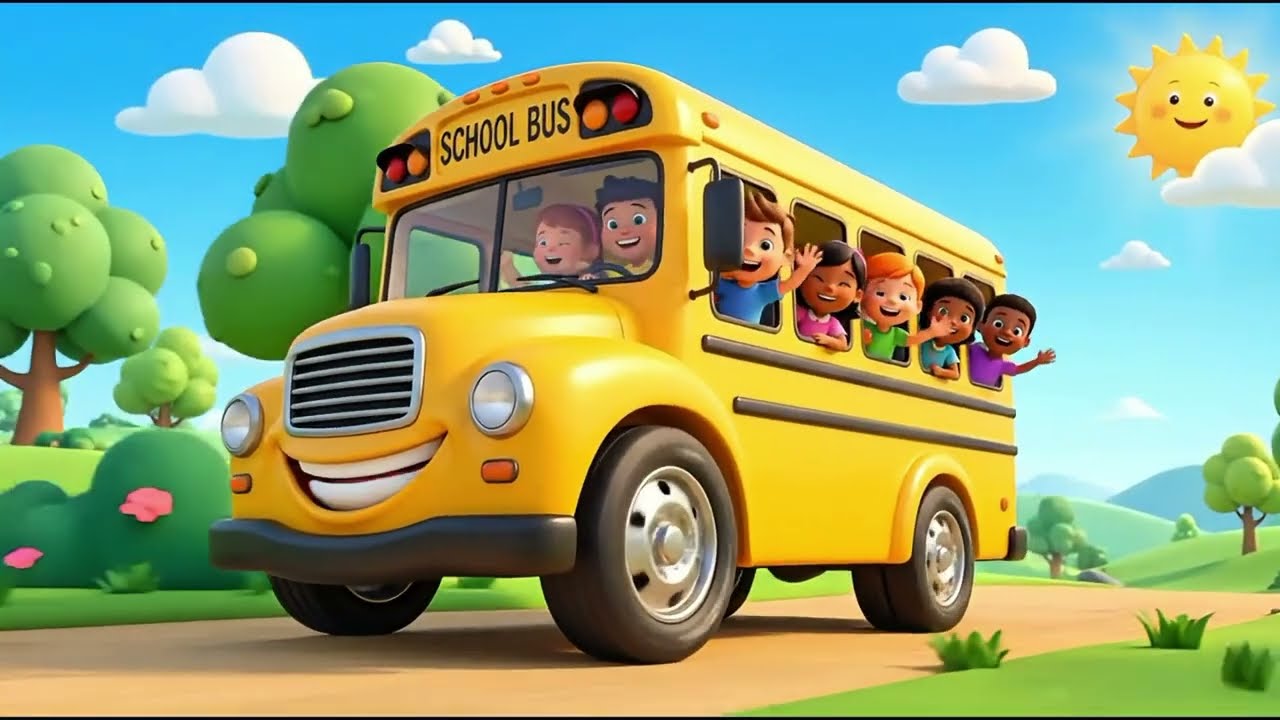 The Wheels on the Bus Go Round and Round | Happy School Bus Song | Nursery Rhymes | PlayVibe Kids