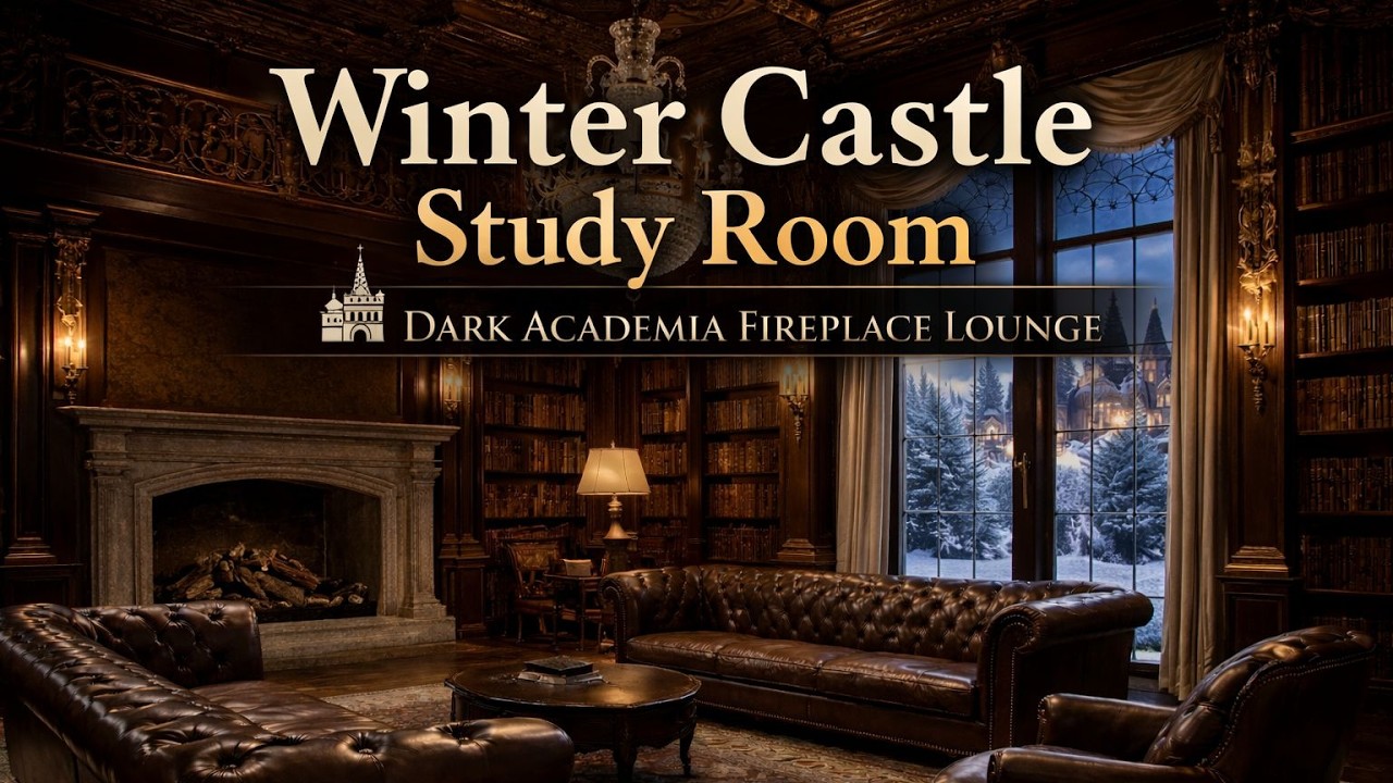 Winter Castle Study Room 🏰 Dark Academia Fireplace Lounge