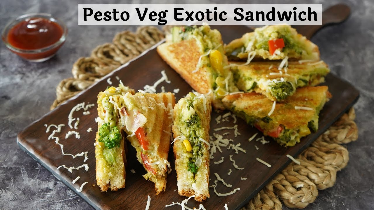 Pesto Veg Exotic Sandwich | Pesto Sandwich Recipe | Vegetable Exotic Sandwich | Easy Snack Recipe
