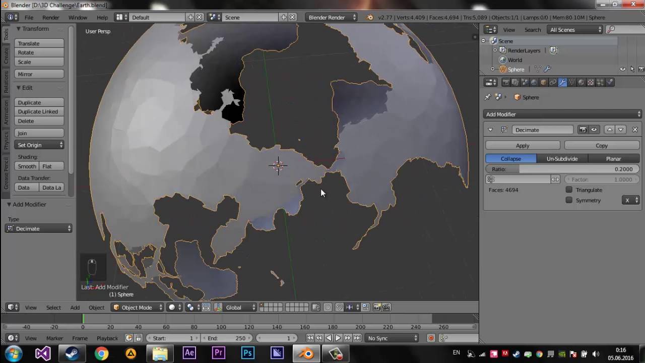 Моделирование механизированного глобуса в Blender (Modeling mechanized globe in Blender)