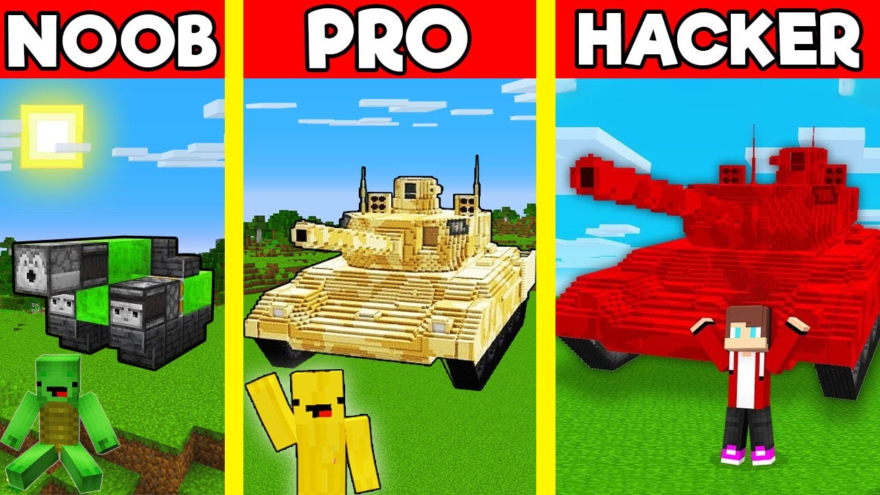 TANK Build Battle In Minecraft - NOOB VS PRO CHALLENGE - Maizen Mizen Mazien Parody