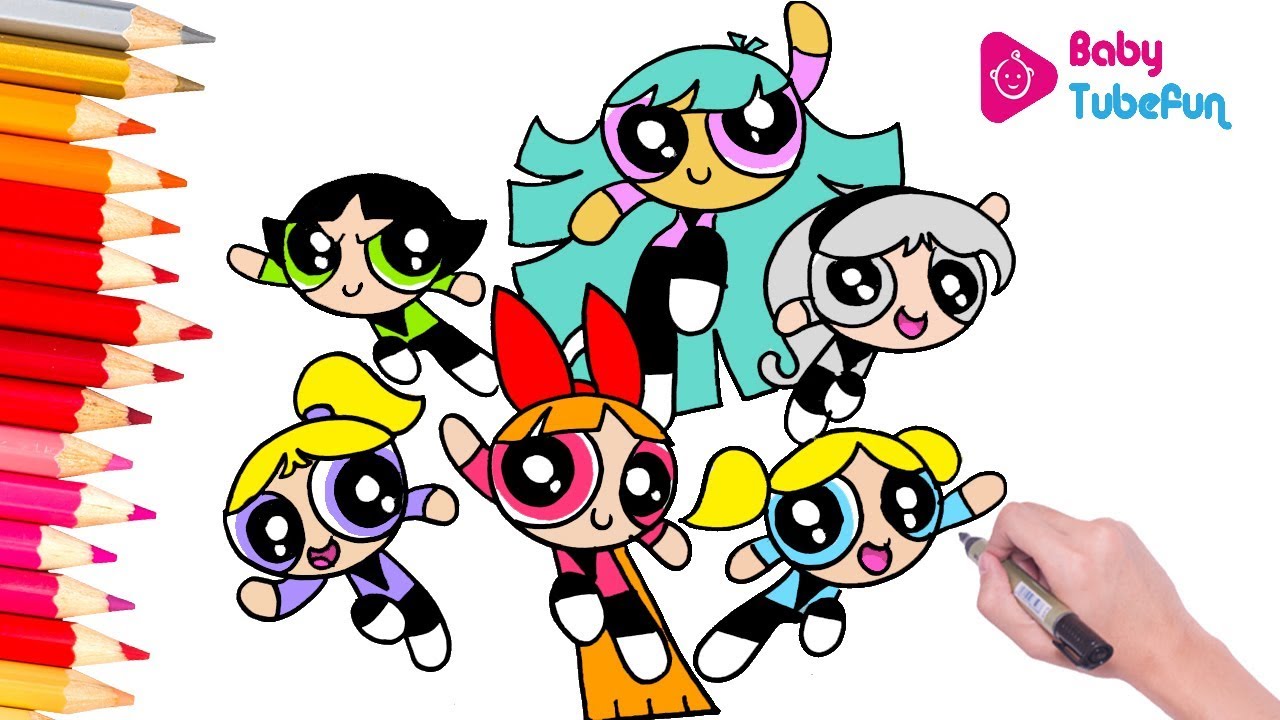 Coloring Powerpuff Girls Rowdyruff Boys Brick Boomer Butch Blossom Bubbles surprise eggs