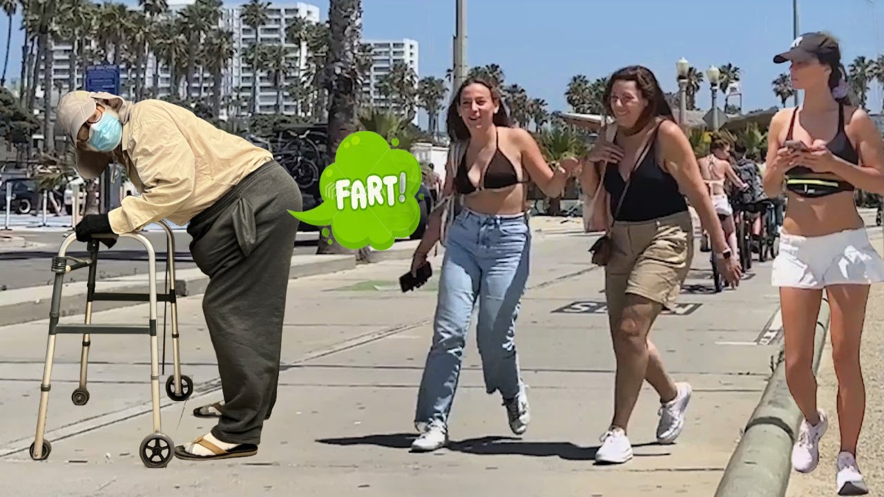 Old Fat Man Farts On Women At The Beach!!!