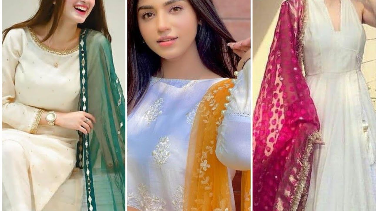 most beautiful white dresses with contrast dupatta