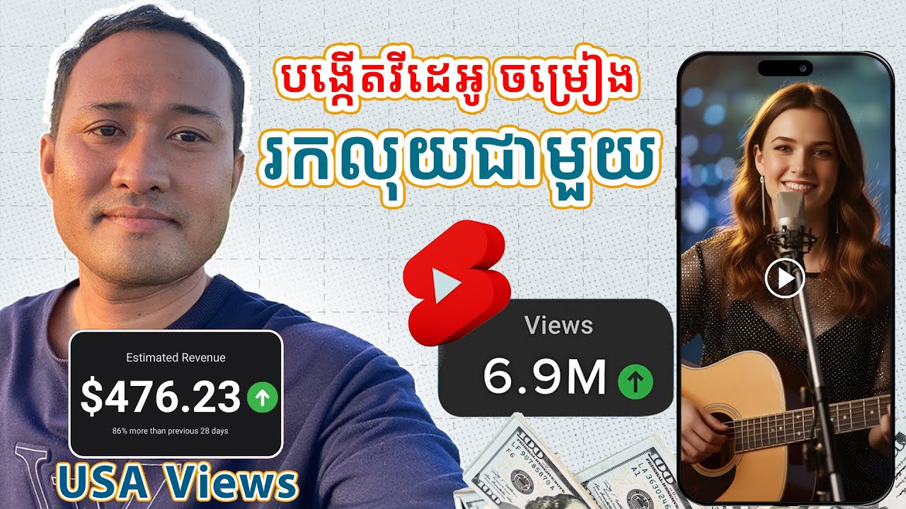 របៀបបង្កើតវីដេអូ ចម្រៀង មាន Lip Sync​ សម្រាប់រកលុយជាមួយ YouTube Shorts