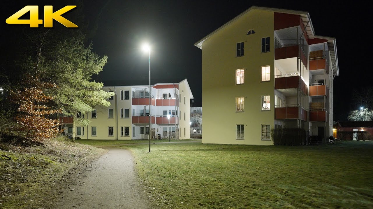 2 AM Relaxed night walk in calm Swedish neighborhoods - 4K Slow TV