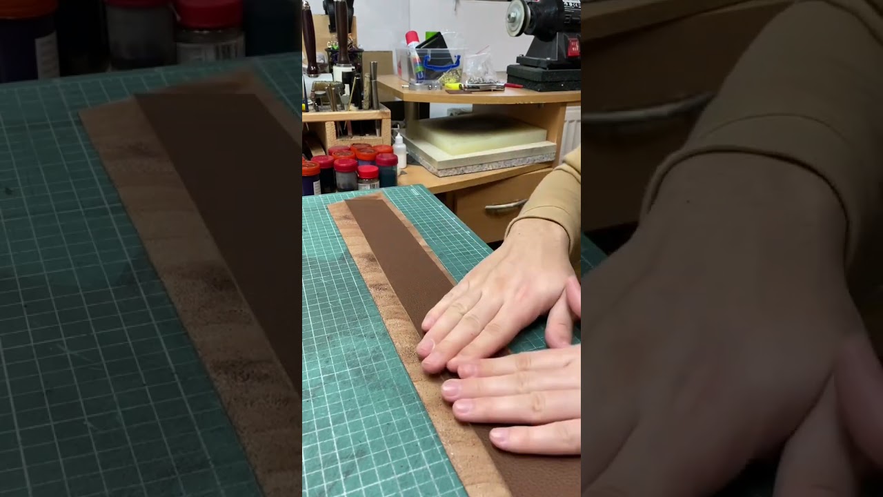 Making a leather belt strap double sided #handmade #leathercraft #asmr