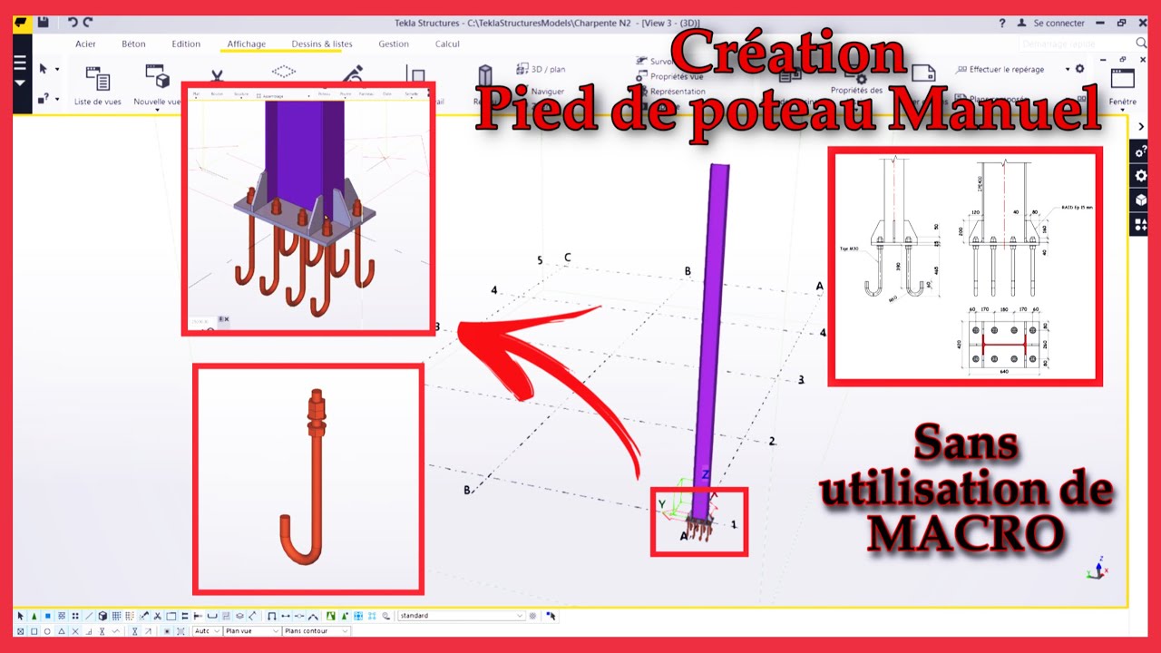 TEKLA STRUCTURE : Création de maillage, poteau et pied de poteau manuel  ◉ Partie 1 ◉ Projet 2 ◉