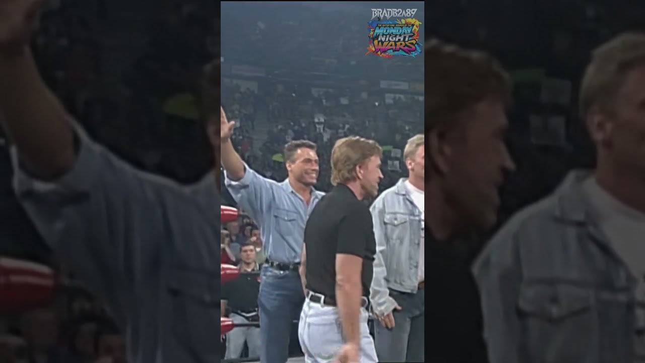 Jean-Claude Van Damme & Chuck Norris celebrate with Goldberg