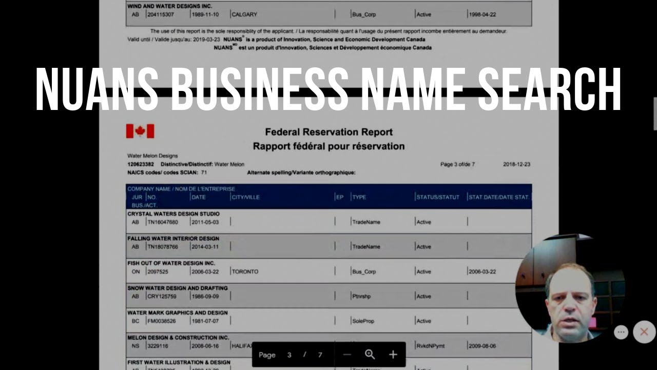 NUANS Business Name Search.  Federal Incorporation in Canada