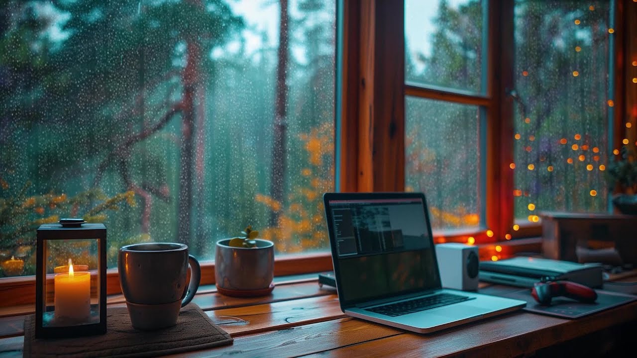 Rainy day in the Cozy Forest Office Ambience