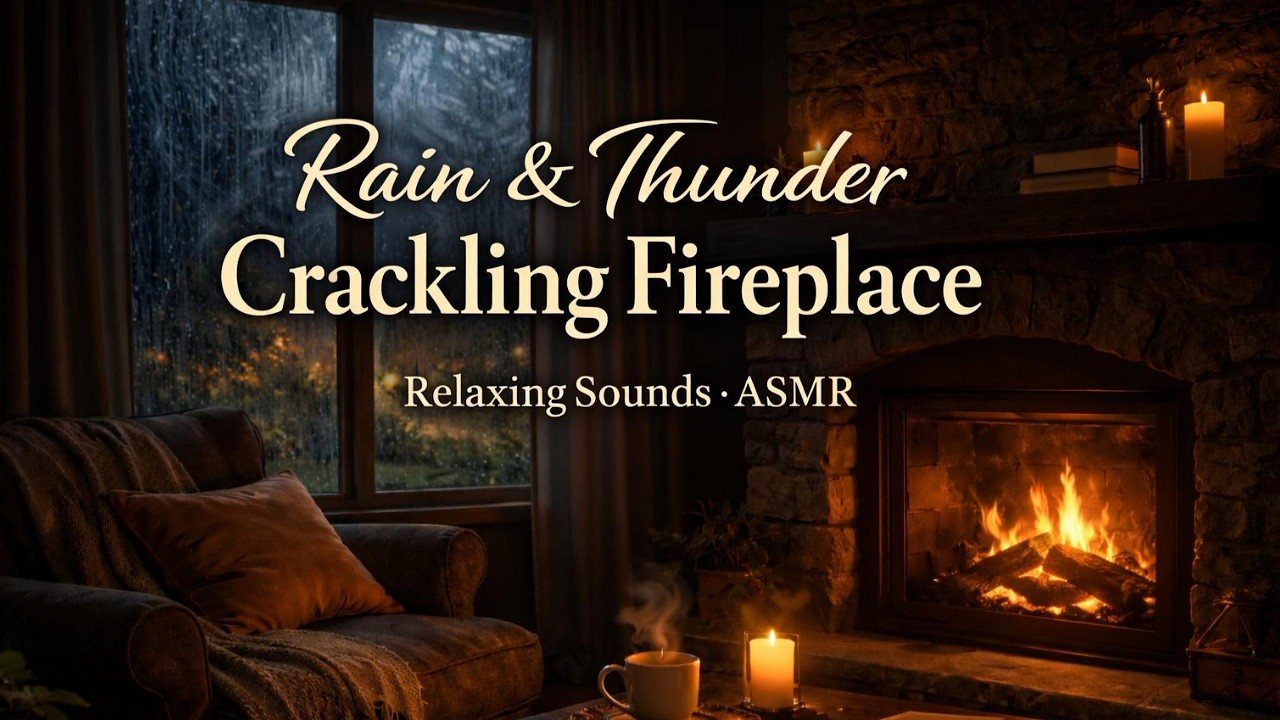 Rain and Thunder for Sleeping | Cozy Fireplace Sounds | Deep Sleep ASMR