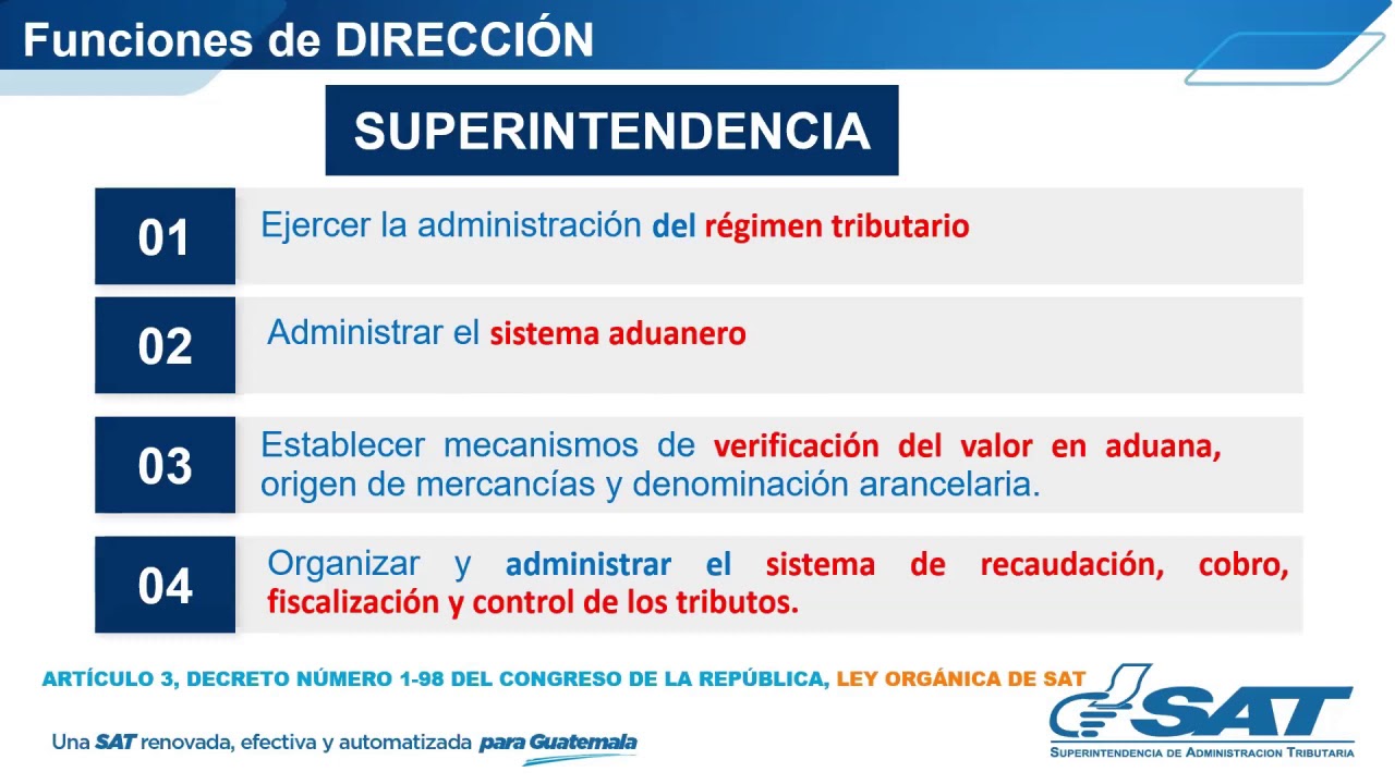 Principales funciones y atribuciones de la SAT
