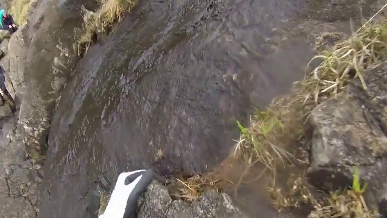 First person view of The Bad Step near Loch Coruisk, Skye, Scotland.
