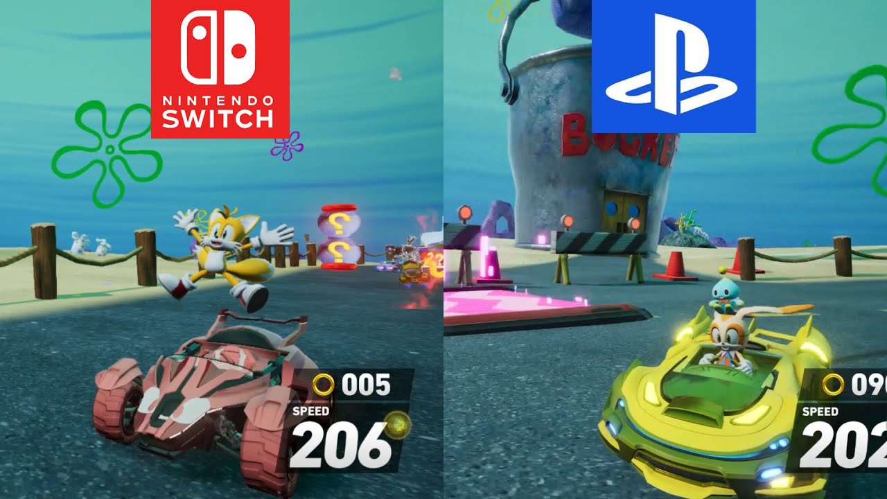 Sonic Racing: CrossWorlds - Switch/PS5 Splitscreen Races (Spongebob Festival)
