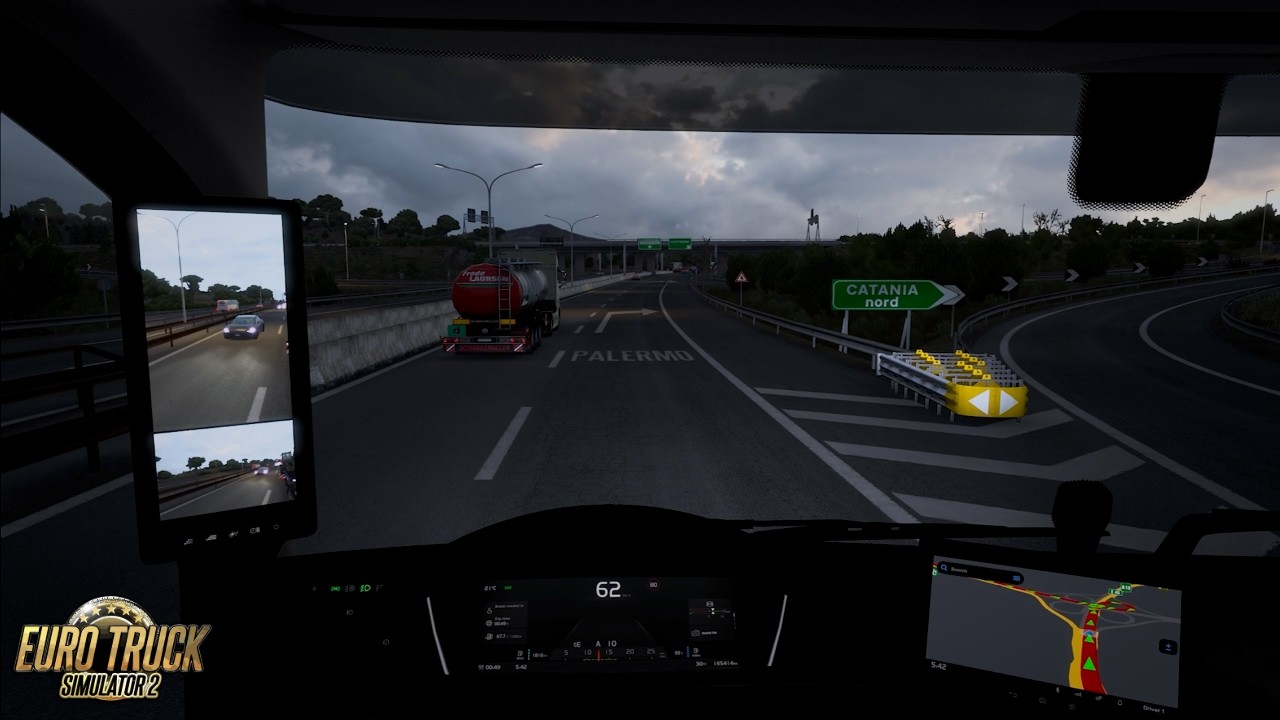 Volvo Excavator delivery from Catania to Cagliari | Euro Truck Simulator 2 | Steering Wheel Gameplay