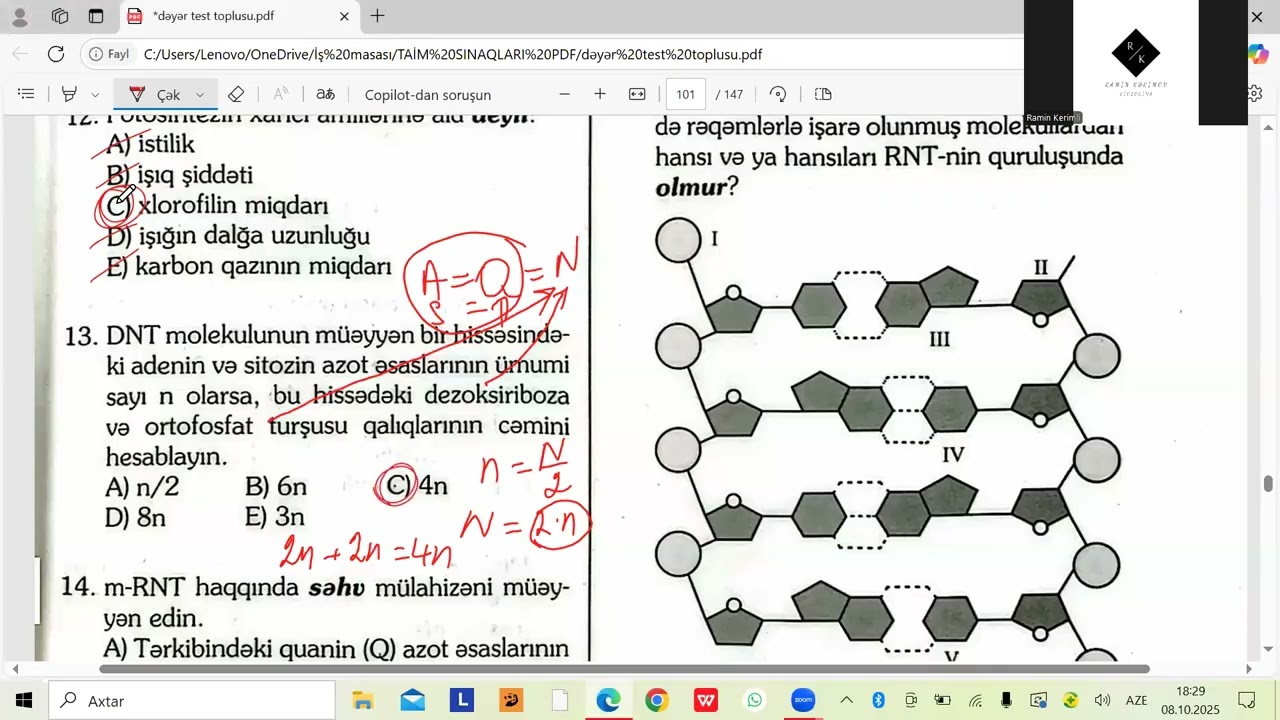 Dəyər test toplusu. Biokimya. MİQ, sertifikasiya və abituriyent hazırlığı. Əlaqə: 055-634-73-41