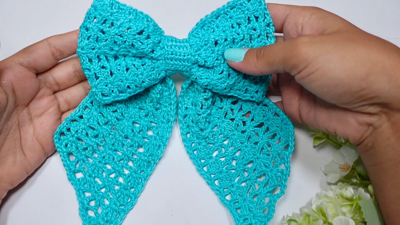 Nuevo modelo de Moño a crochet 🎀 Patron 3D en tendencia Modelo 9 #coquette #crochet #lazo