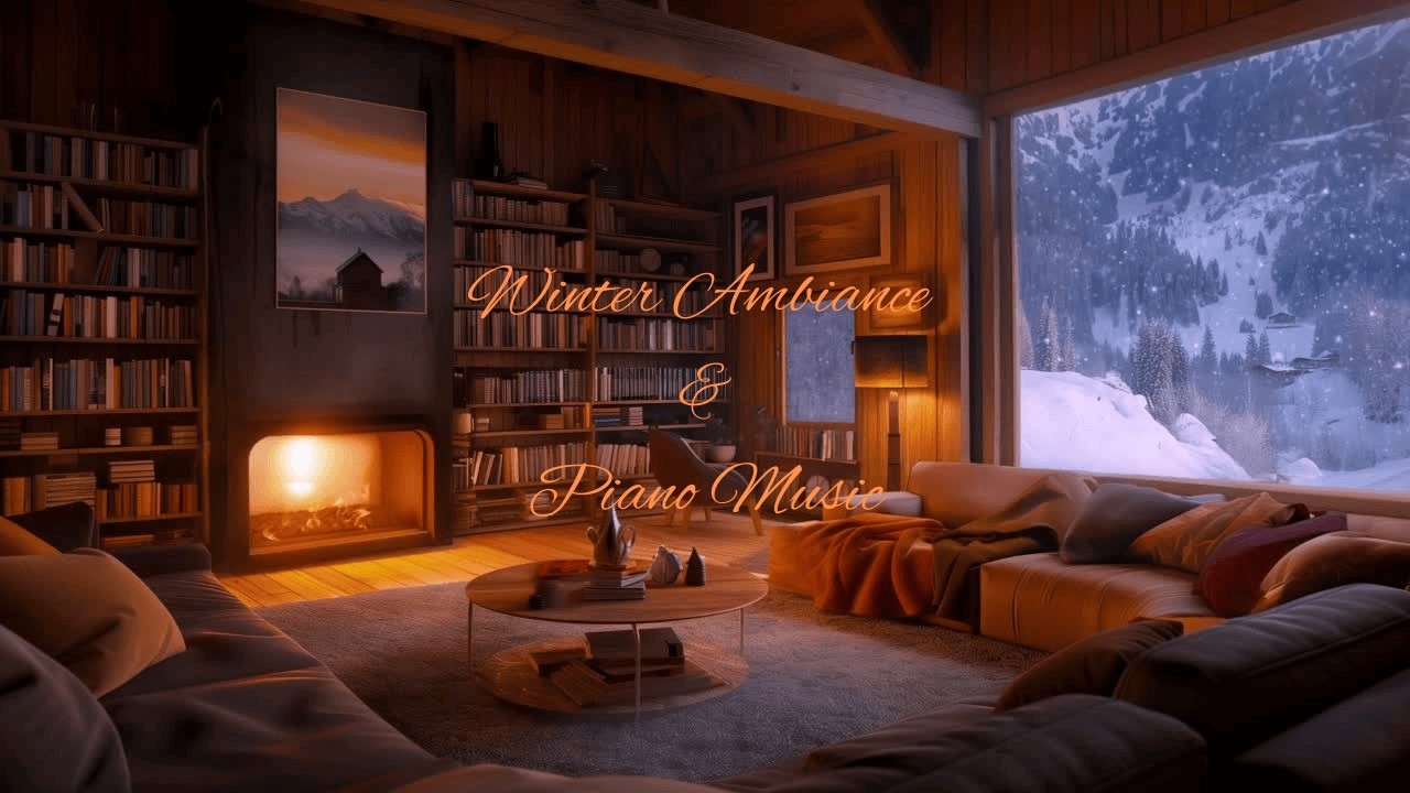 ❄️ Fireplace & Soft Piano Ambience 🎹 | Cozy Snowy Cabin for Relaxation & Study