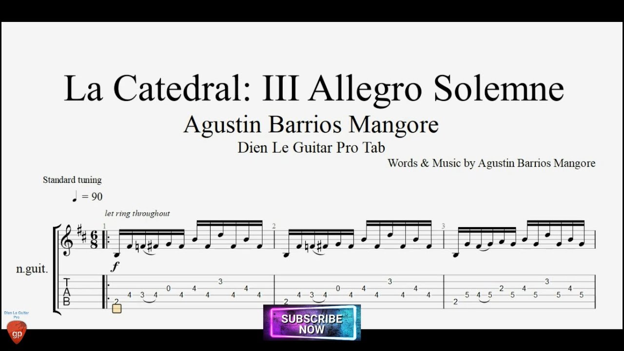 Guitar La Catedral - III Allegro Solemne by Agustin Barrios Mangore with Guitar Tutorial TABs