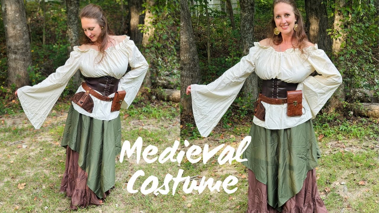 Medieval Renaissance Dress &ndash; Women&rsquo;s Costume with Corset Belt & Accessories