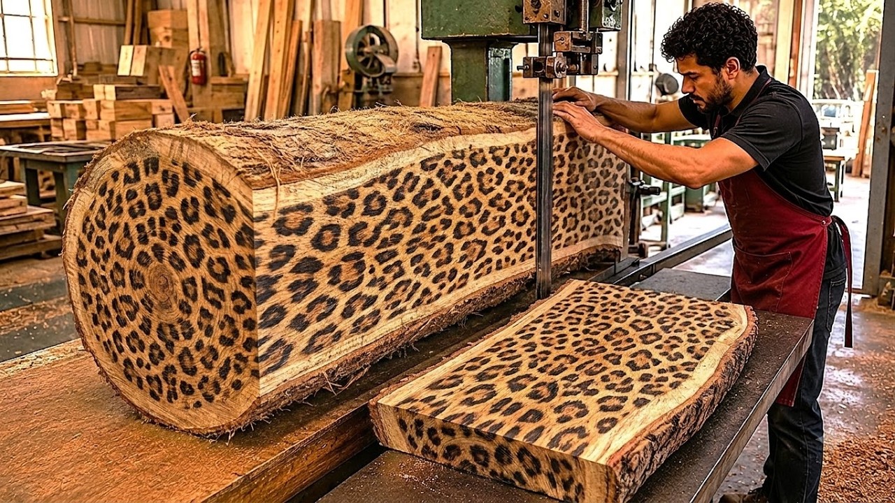 Leopard Pattern in Wood! Veteran Carpenter Cooked a Whole Masterpiece!