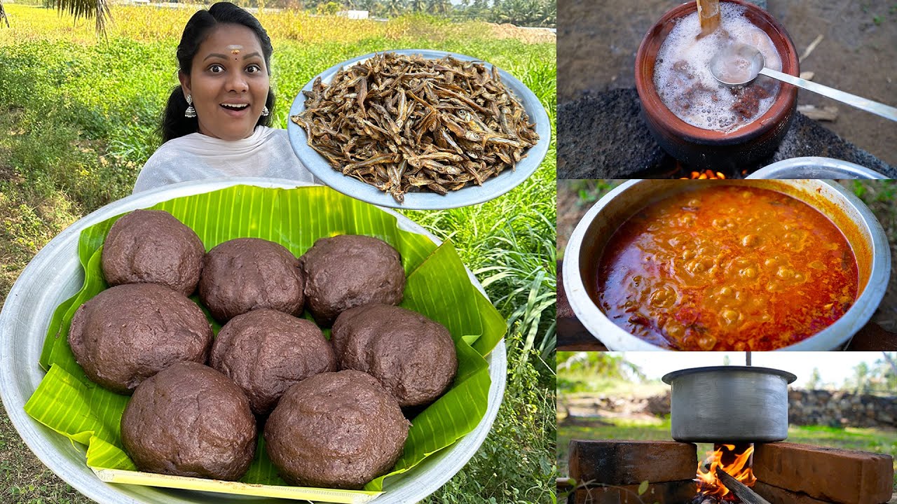 RAGI MUDDE DRY FISH CURRY | ராகி களியும் கருவாட்டு குழம்பு செய்முறை | Kali Karuvattu Kulambu Cooking