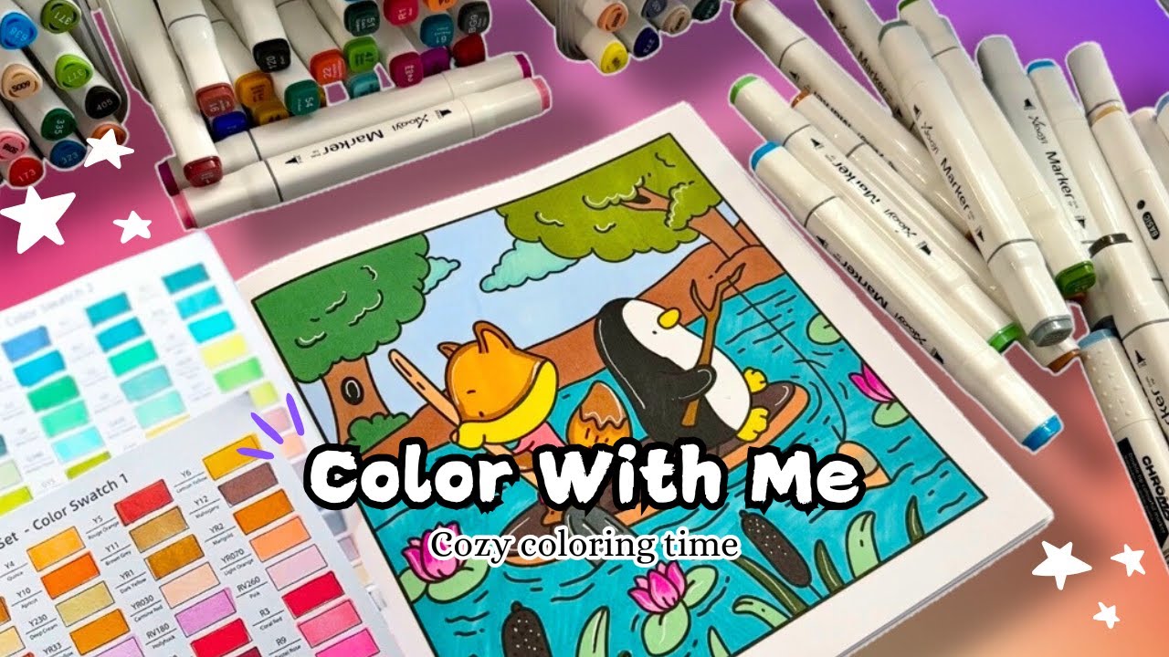 Color with me ASMR 🦊🐟 Comfy Life | Cute & Comfy Coloring Book | Xiaoyi Markers (no talking)
