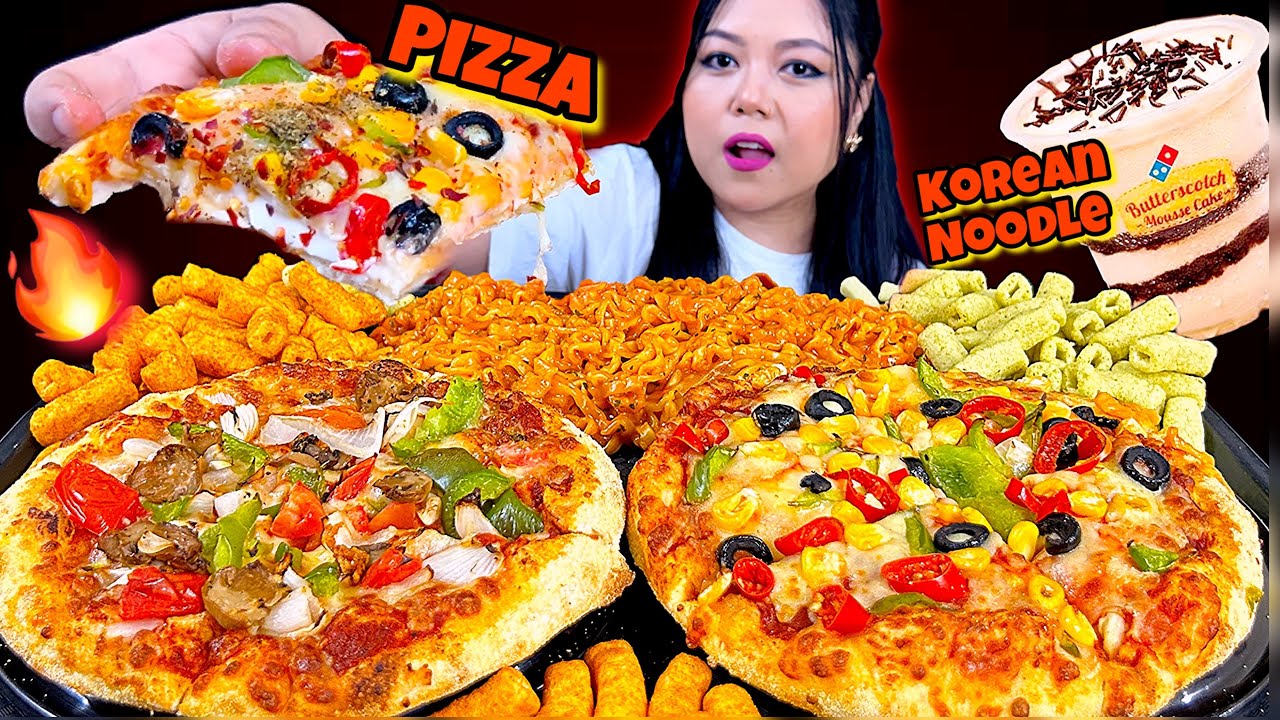 EATING DOMINOS PIZZA & 🔥SAMYANG KOREAN CARBONARA NOODLES | ASMR EATING | MUKBANG 