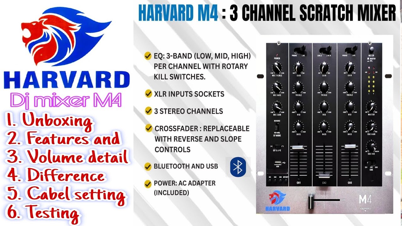 Harvard Dj mixer M4 - Volume detail and Cabel setting.                  Ambe Electronics Ramgarh JH