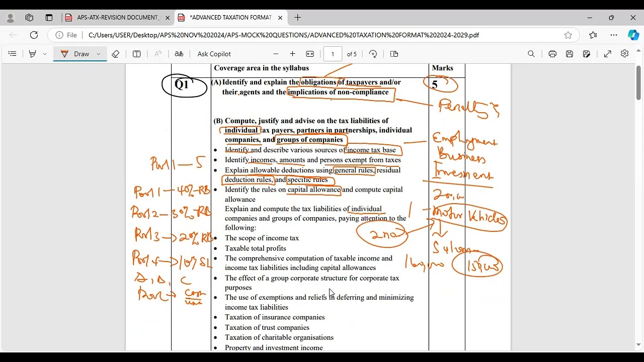 Advanced taxation revision day one - Corporate income and taxation of trust