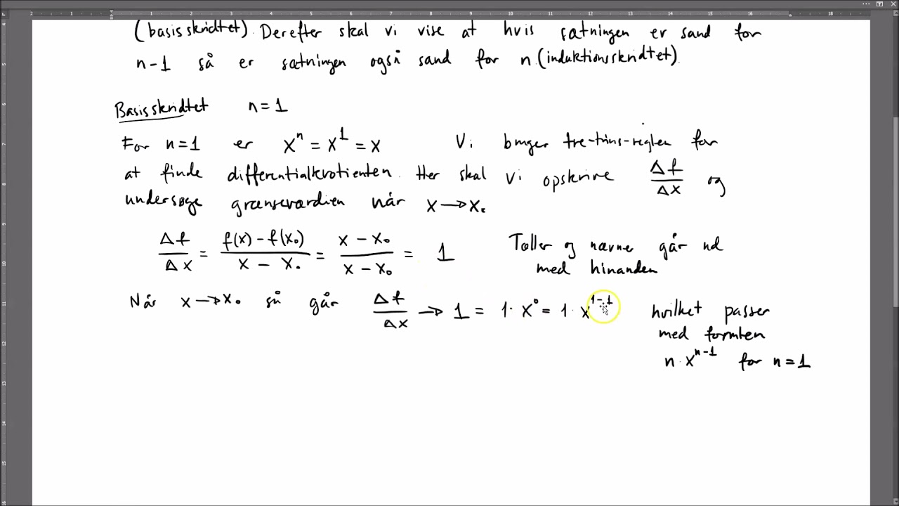 Bevis for differentialkvotienten for x^n via induktion