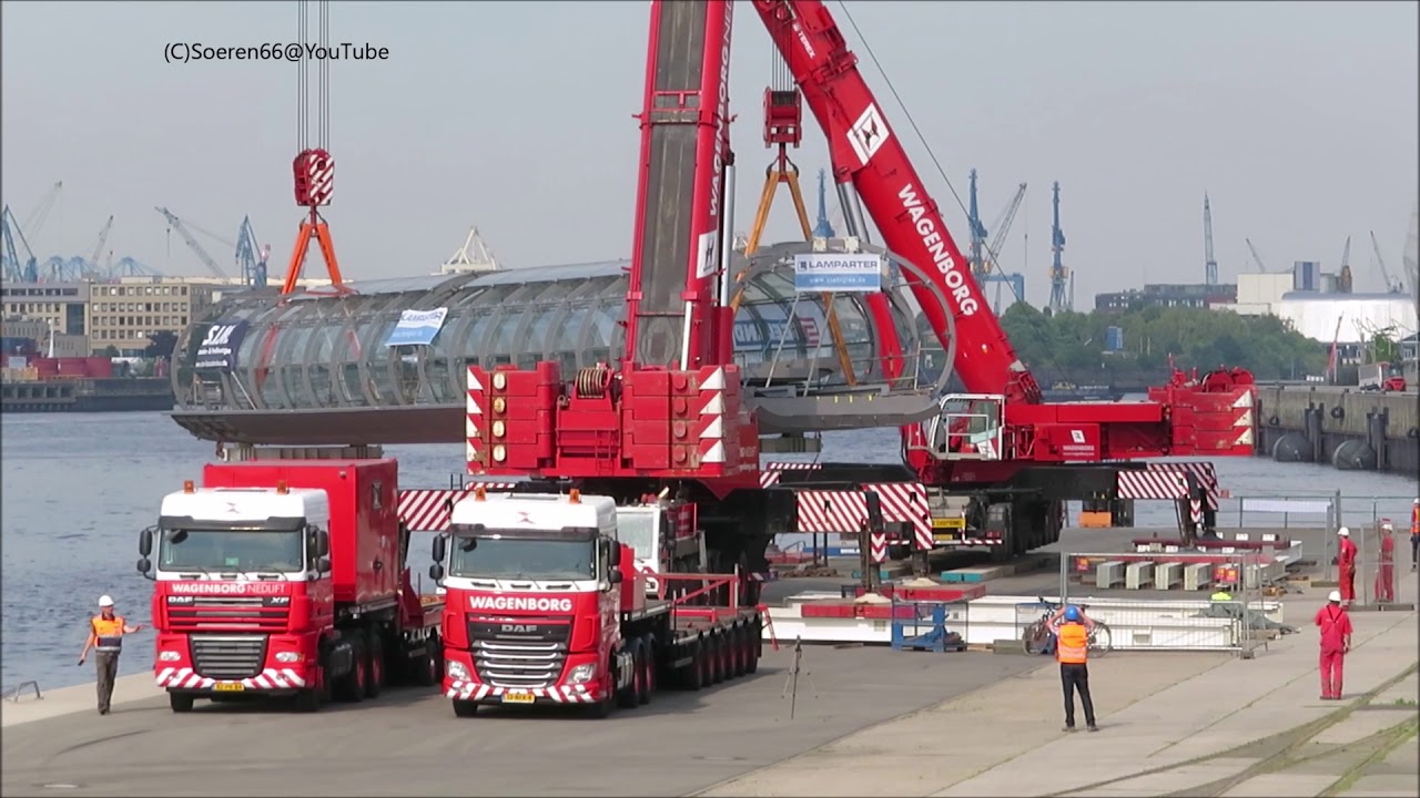 Soeren66 - U4 Elbbrücken Umladung Skywalk mit TEREX AC 500-2 und AC 700 Wagenborg, Teil 1