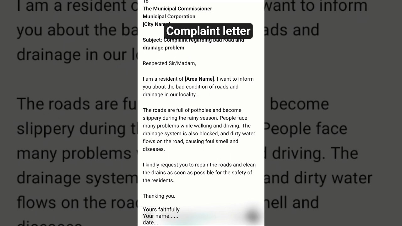 Class 9 : Complaint Letter to the Municipal Corporation #english