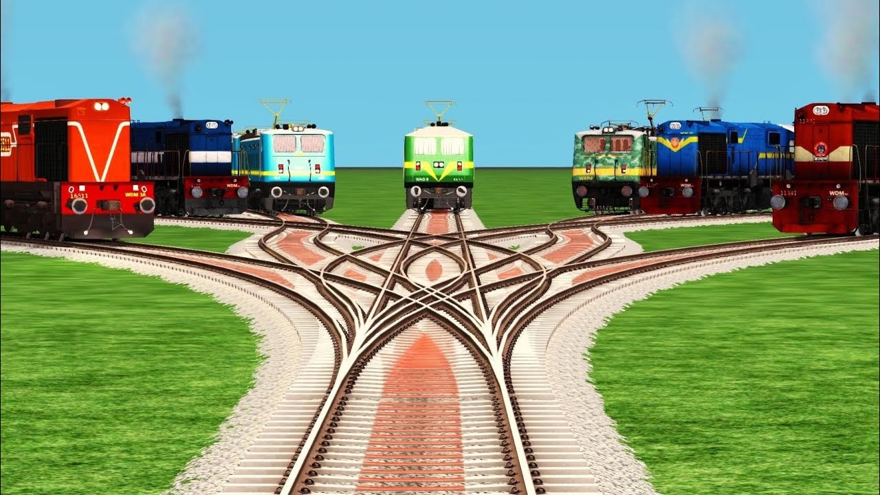 🛰 Real Train Crossing New Track By Railroad Junction Tracks l Curfew Branched Crossing l train games
