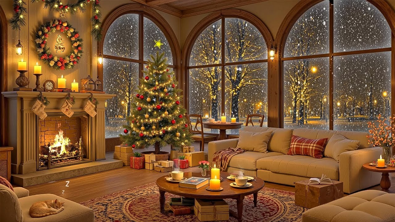 Warm Hearted Winter Ambience ❄️ Cozy Cabin, Smooth Jazz & Fireplace Sounds for Relaxing and Studying