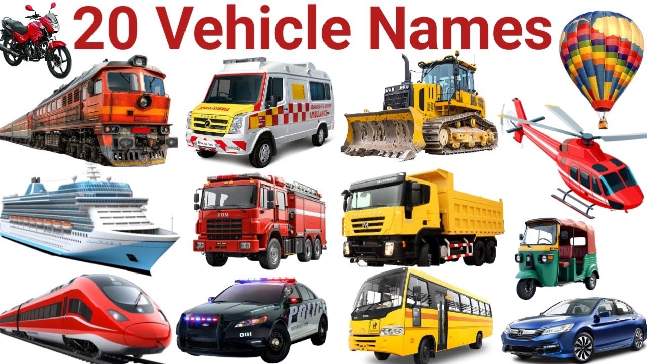 🚑Vehicles Name | 20 गाड़ियों के नाम | Learn Vehicles Name in Eng&Hindi with Fun Learning for Kids