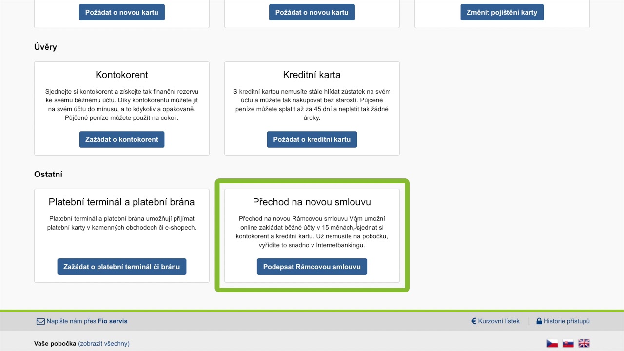 Fio Internetbanking - Přechod na rámcovou smlouvu