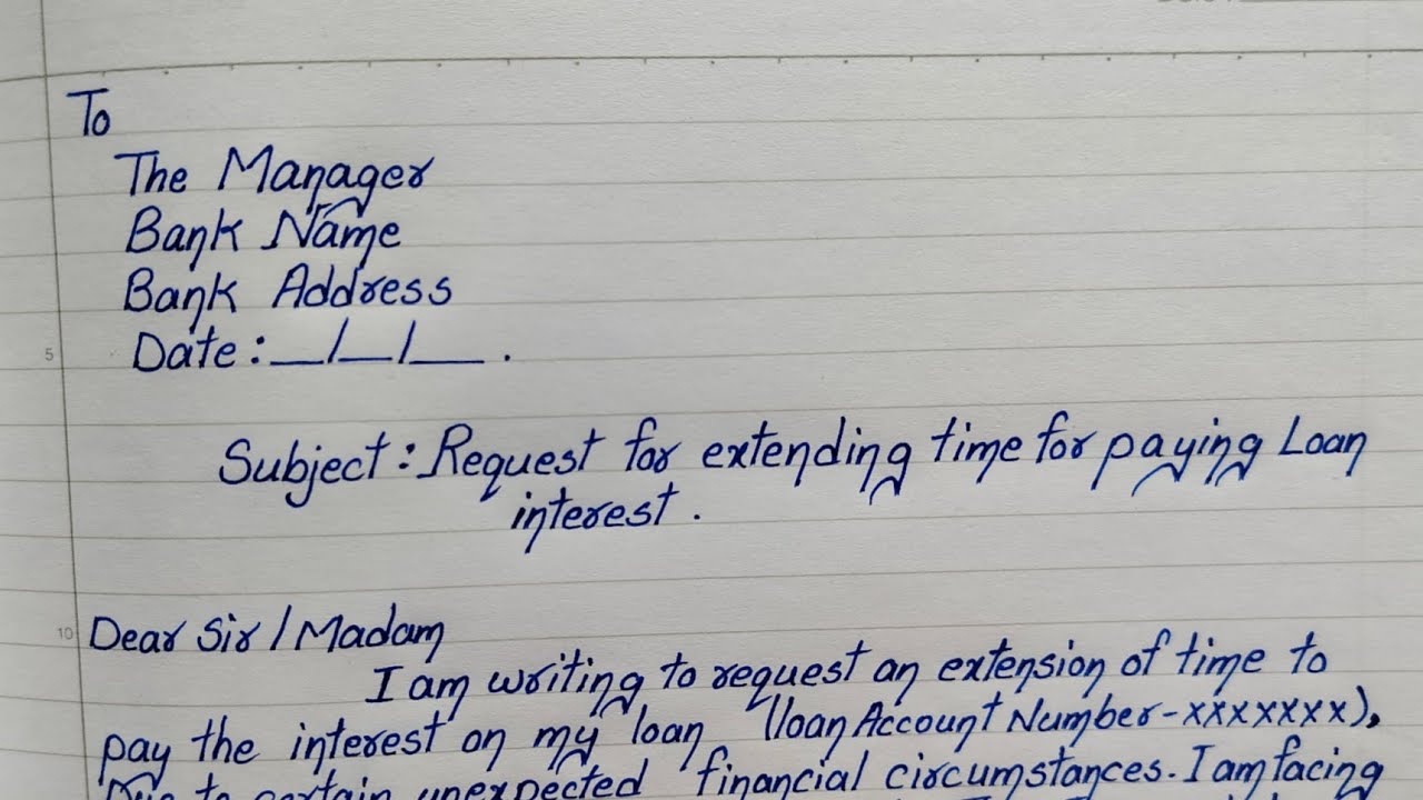 Application To Bank Manager For EXTENDING TIME For Paying Loan Interest || Letter To Bank ||