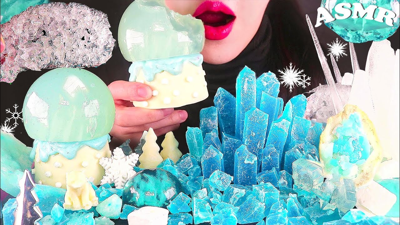 ASMR EDIBLE Замороженный леденец в виде снежного кристалла Кохакуто, ледяной десерт, звуки еды