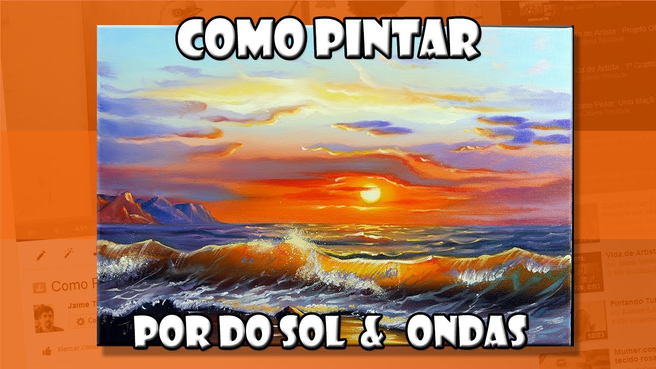 Como Pintar: Por do Sol + Ondas  (Passo a Passo)